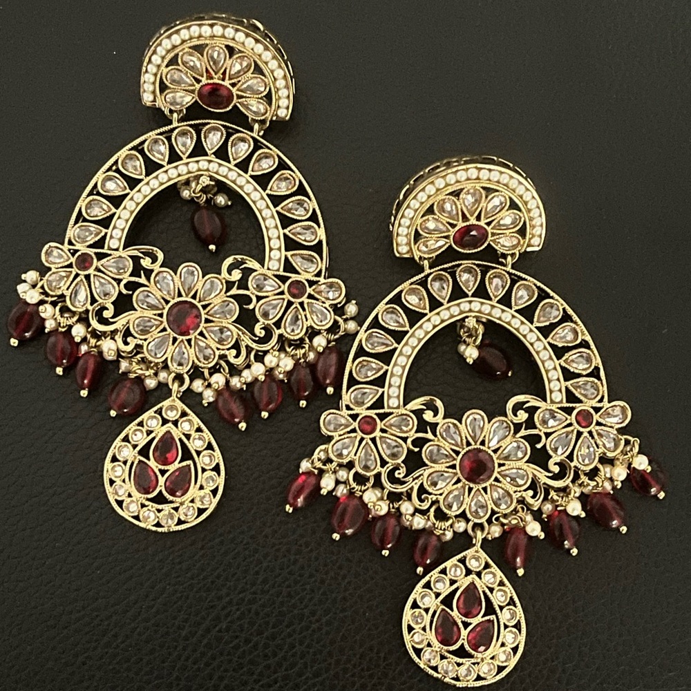 Elegant Gold and Red Chandelier Earrings